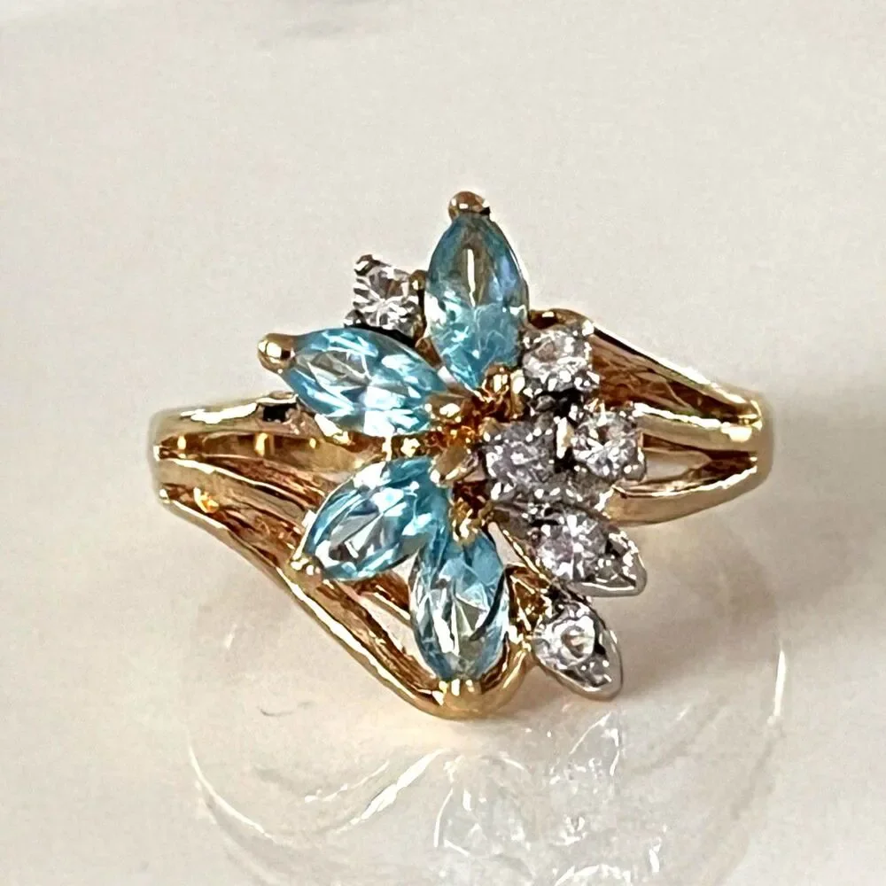 Vintage 1980s Uncas Crystal Cluster Ring Size 9 14KTGE Gold Plate - 14E